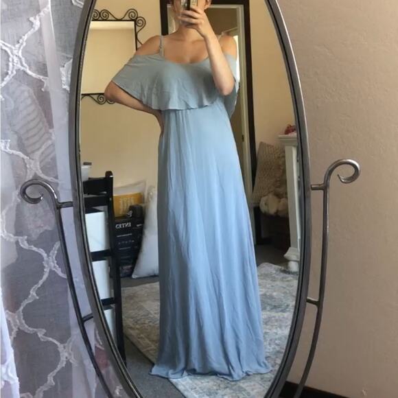 NWT Show Me Your Mumu Caitlin ruffle maxi dress in steel blue SMALL - Picture 1 of 7
